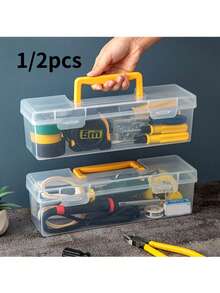 1/2pcs Tool And Parts Storage Box, Multi-Compartment Portable Transparent Tool Storage Box, Home Screw Wrench Hardware Accessories Sorting Storage Box, Toy Organizer Box, Portable Divided Organizer And Sorting Box - Style 2 - View 2