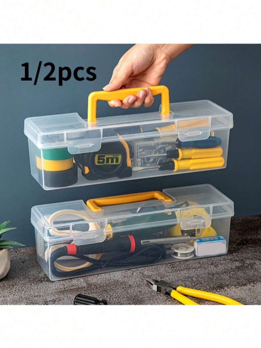 1/2pcs Tool And Parts Storage Box, Multi-Compartment Portable Transparent Tool Storage Box, Home Screw Wrench Hardware Accessories Sorting Storage Box, Toy Organizer Box, Portable Divided Organizer And Sorting Box