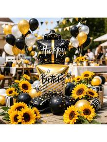 2 buah Balon Berdiri Berbentuk Kotak Kado Ulang Tahun Ukuran 90cm, Desain Warna Hitam dan Emas, Sempurna untuk Ulang Tahun, Tahun Baru, Hari Jadi, Pesta Pernikahan, dan Dekorasi Latar Belakang Liburan, Balon Dekoratif Bertema Ulang Tahun - Kotak hadiah ulang tahun - View 5