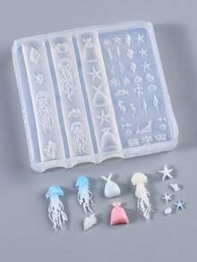 1件透明軟矽膠3D海洋美甲模具，水母、海星、珊瑚、貝殼與海洋生物，可重複使用雕刻模板，易脫模美甲工具，適用於DIY UV凝膠、壓克力、Poly Gel美甲延長，夏季海灘水下主題美甲用品 - 無色 - 查看 5