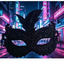 3D列印輕量黑色面具，適合萬聖節服裝派對、女性晚宴舞會配件 - 黑色 - 查看 5