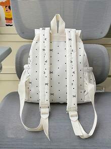 1pc Girls Bowknot Polka Dot Print Nylon Drawstring Closure Fashion Backpack Student School Bag Suitable For All Seasons Daily Use Without Pendant - A - View 6