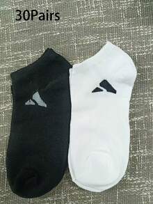 1-30 Pairs Black & White Unisex Thin Invisible Low Vamp Boat Socks, Moisture-Wicking Contrast Color Sports Casual Short Socks, Odor-Resistant Mid-Calf Socks For Spring/Summer, Suitable For Commuting, Students - Black and White - View 30