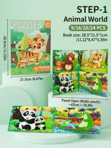 Magnetic Puzzles Book For Toddlers - Leveled Jigsaw Puzzle Book With Animal/Fairy Tale/Ocean Themes, Portable Preschool Educational Learning Toy, Travel Quiet Activity Book For Kids Ages 3+ - Multicolor - View 9