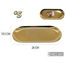 Golden Metal Dinner Plates, Set Of 5 With Round And Oval Styles, High-Quality Tray Set, Suitable For Serving Food, Snacks, Jewelry, Cosmetics, Parties And Daily Use. - Baking Pan - View 9