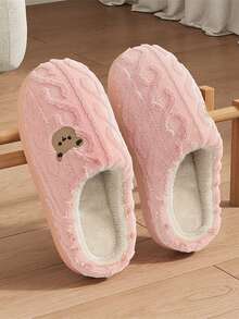 Dép bông Unisex, Thiết kế gấu hoạt hình, Lớp lót ấm chống trượt trong nhà, Dép đôi cho nam và nữ, Hồng/Trắng/Xám, Size 36-45 - Hồng - Xem 6