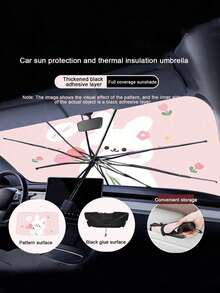 1PC Summer Car Sun Shade Umbrella, Creative Retractable Sunshade With Heat Insulation, Cartoon Bear & Rabbit Car Sun Visor - One Size Fits All - View 13