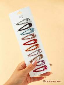 10pcs Girls Colorful Glitter Water Drop BB Hair Clips, Non-Damaging Side Bang Clips, Suitable For Daily Styling - Multicolor - View 9