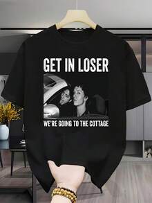 Men'S Plus Size, T-Shirt"Get In Loser We'Re Going To The Cottage" T-Shirt By Ilya Rozanov & Shane Hollander, Gildan Comfort Shirt, Featuring Popular Graphic Prints, Casual Crew N - 白色 - 查看 6