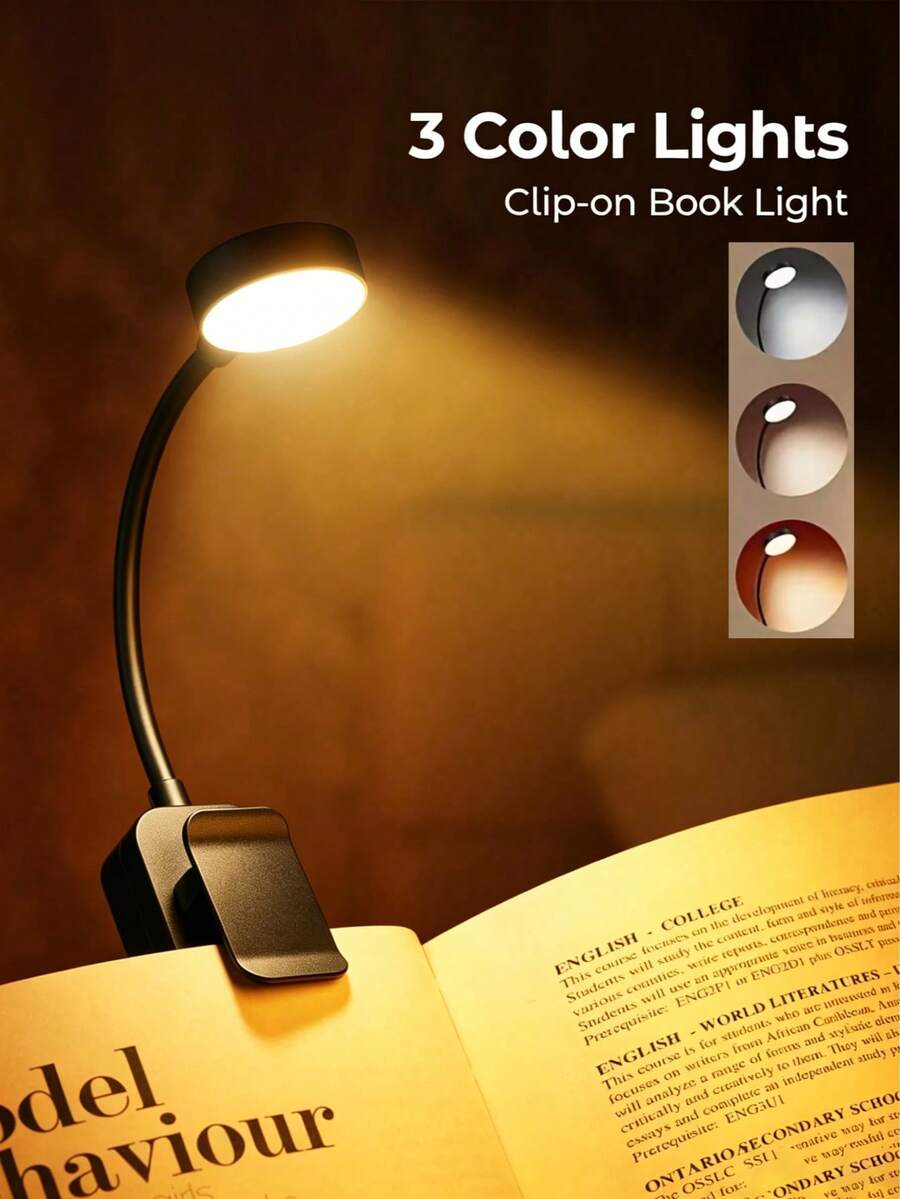 Guanova 4-LED Clip-On Book Light, Reading Light, 3 Color Temperatures, Dimmable, Mini Portable Clip-On Reading Light (Batteries Not Included), Suitable For Reading In Bed - Stepless Dimming Brightness, Mini Portable, Lightweight, Clip-On Reading Light