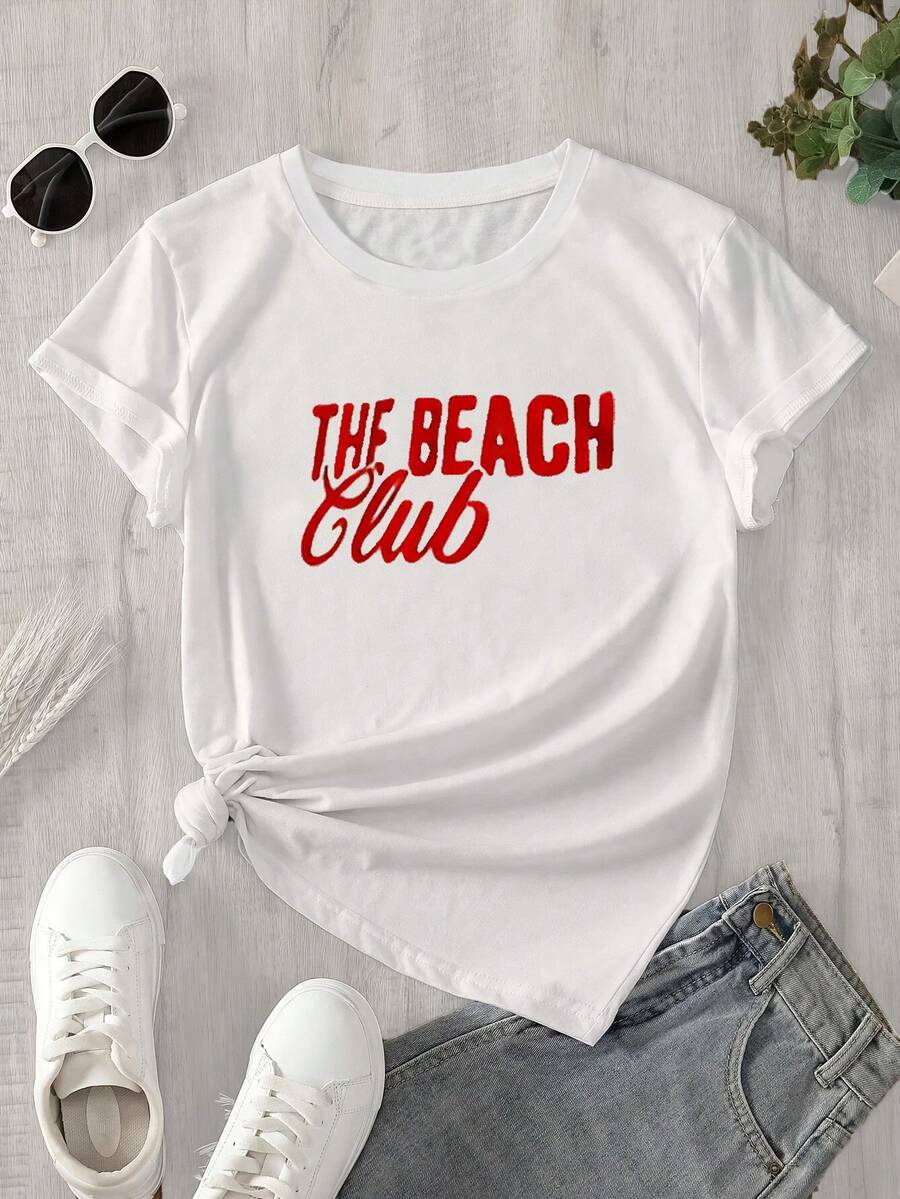 Camiseta de manga corta con estampado "The Beach Club" para mujer, ideal para primavera/verano. El regalo perfecto para estas fiestas. - Blanco - Ver 1