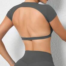 Customizable Summer Sports T-Shirts, Backless Yoga Sportswear, Sports Crop Tops With Chest Pads, Gym Top For Women - Blue - View 7