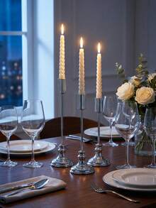 Classic Tiered Taper Candle Holder, Silver Romantic Valentine's Day Decorative Candle Stand, Elegant Tabletop Centerpiece, Wedding Romantic Candle Holder, Fireplace Decor Candle Holder, Wedding Home Decor Pillar Candle Stand - Elegant Style - View 15