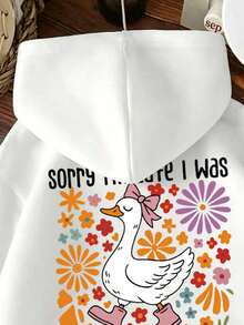 Baby Girl Cartoon Print Hooded Warm Sweatshirt - White - View 3