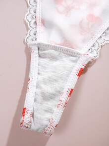 5pcs Printed/Solid Color Comfortable Lace Patchwork Women's Thong Panties - White - View 10
