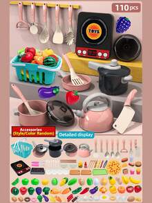Children's Small Kitchen Toy Set Pink Girls Pretend Play Cooking Cooking Utensils Baby Simulation Fruit Vegetable Cutting Kitchenware - Pink - View 14