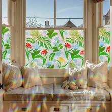 1 Roll Tropical Greenery & Wildflower Window Film, 44.5cm(17.5in) Wide, Static Cling Glue-Free Privacy Glass Sticker, Holographic Prism Effect, UV Protection, Removable, With Installation Tools, Suitable For Home, Office, School, Classroom, Dorm - Wild Fun - View 4