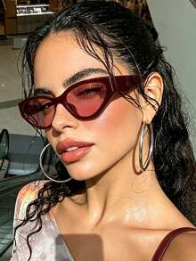 1 Pair Oversized Polygon Fashionable Glasses, Retro Punk Personalized Versatile Casual Glasses Suitable For Daily Wear, Street Style, Vacation, Beach, Back To School - Burgundy - View 2