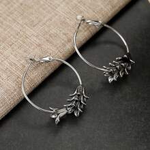 Women's Bud-Shaped Dual-Tone Earrings, Vintage Textured Design For Vacation, Forest Style Outfit, Versatile Accessory For Daily Commute - Silver - View 6
