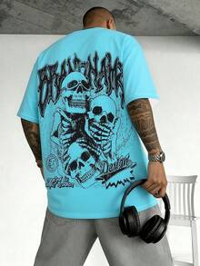 Men's Crew Neck T-Shirt With Graphic Print - Baby Blue - View 1