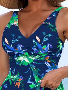 Nuevo modelo 2026:Conjunto Tankini de Mujer Nuevo Estilo Falda Estampado Tropical Moda Sexy Cross Strap Traje de Baño Tankini - Multicolor 1 - Ver 3