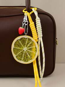 Fashionable And Versatile Strawberry Lemon Pendant, Personalized Design, Color-Block Bag Charm, Cute And Lightweight Keychain, Suitable For Shopping, Dating, Daily Outings And Work Occasions. - Multicolor - View 2