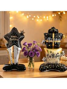 2 buah Balon Berdiri Berbentuk Kotak Kado Ulang Tahun Ukuran 90cm, Desain Warna Hitam dan Emas, Sempurna untuk Ulang Tahun, Tahun Baru, Hari Jadi, Pesta Pernikahan, dan Dekorasi Latar Belakang Liburan, Balon Dekoratif Bertema Ulang Tahun - Kotak hadiah ulang tahun - View 9