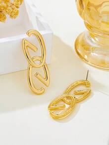 1 Pair Popular Versatile Retro Fashion Letter Stud Earrings - Golden - View 5