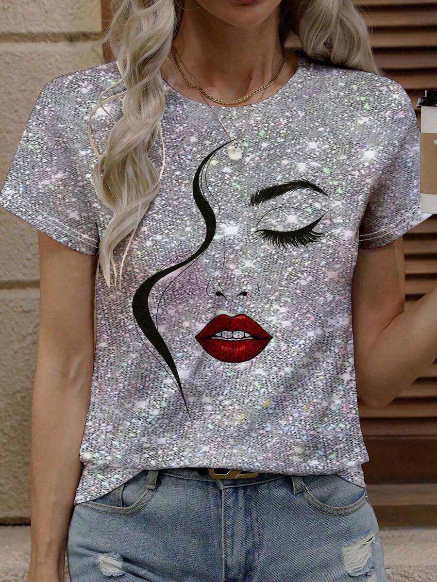 Women's Round Neck Short Sleeve Casual Fashionable Leopard Print T-Shirt - Uticoor 6 - View 1