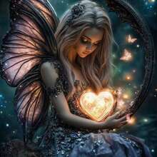 1pc 5D DIY Diamond Painting Kit - Charming Fairy With Heart-Shaped Wings, Full Round And Square Drill, ABS Material, Mysterious Home Decor Art Craft, Diamond Art - View 1
