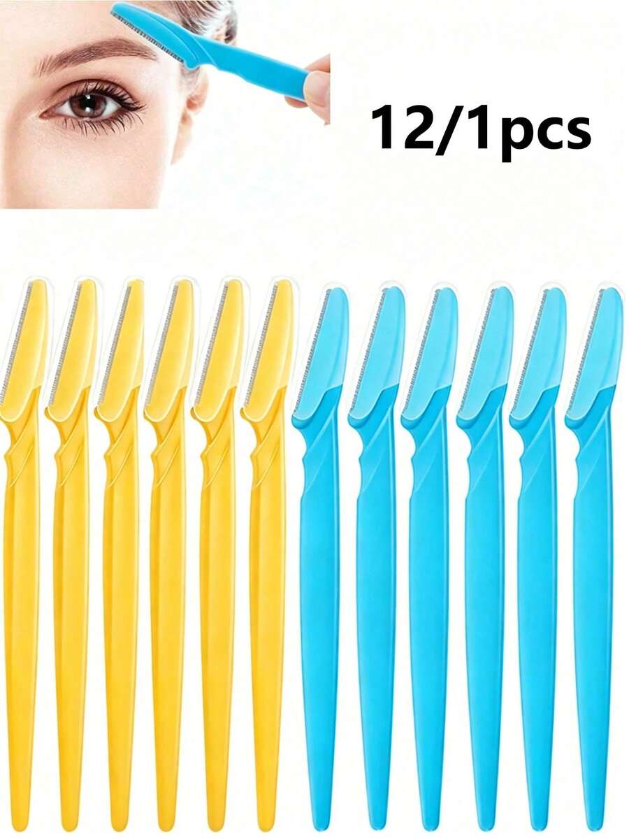 12/1pc Ins 極簡風便攜純色修眉刀 附保護蓋 不鏽鋼刀片 精準塑形 親膚無痛 適用居家、學校、旅行、化妝 男女通用 初學者美妝刮刀 父親節、畢業季、情人節禮物