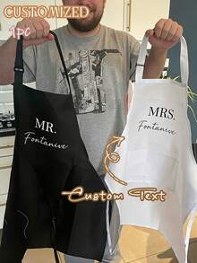 個性化圍裙，客製化先生與夫人新娘與新郎妻子與丈夫新婚夫婦圍裙，婚禮訂婚派對新娘派對週年紀念聖誕節喬遷禮物 - 彩色 - 查看 1