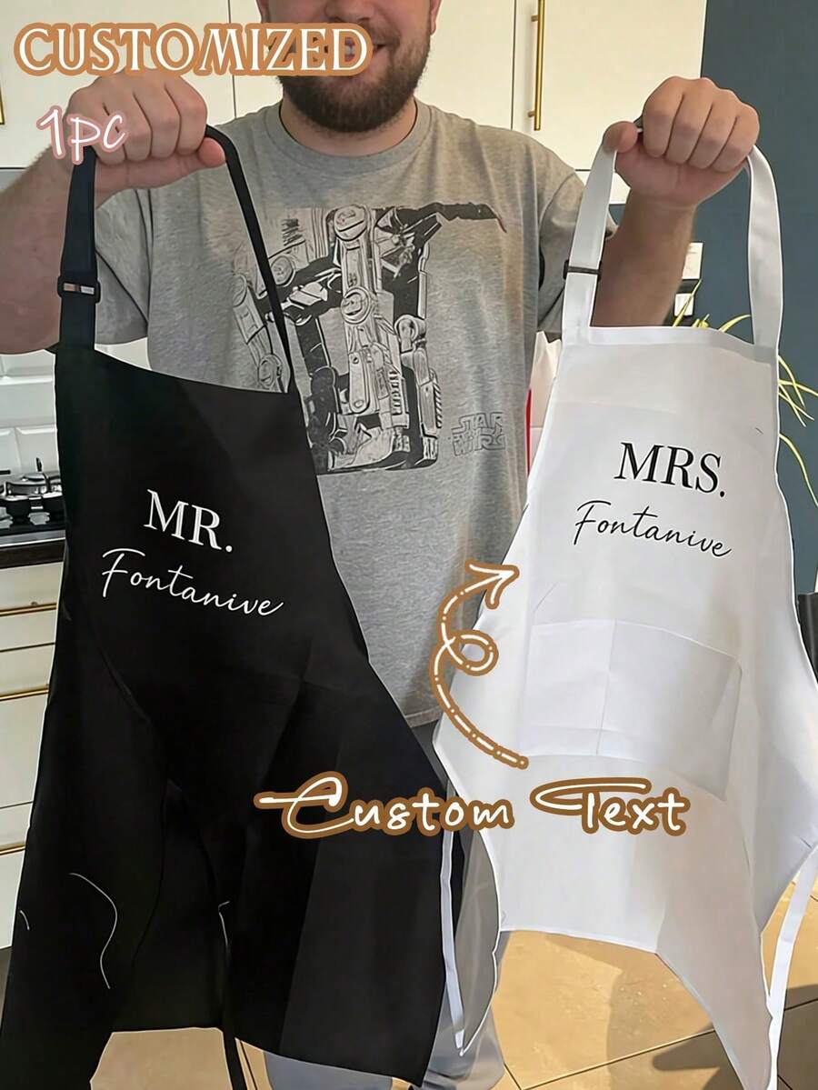 個性化圍裙,客製化先生與夫人新娘與新郎妻子與丈夫新婚夫婦圍裙,婚禮訂婚派對新娘派對週年紀念聖誕節喬遷禮物 - 彩色 - 查看 1
