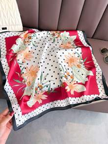 1PC Women's Fashion Floral Polka Dot Pattern Elegant Lightweight Silky Square Scarf Suitable For Dating, Travel, Party, Vacation Outfits - Multicolor - View 11