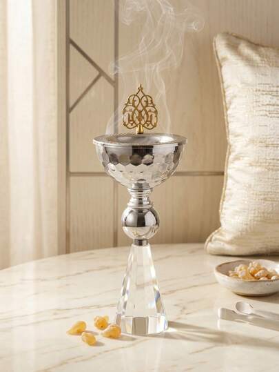 Novel Incense Burner/Elegant Metal+Crystal Incense Burner, Luxury Bakhoor Incense Burner, Traditional Incense Burner/Incense Holder, Heat-Resistant And Durable Incense Burner, With Wood Grain Texture, Elegant Home Decor Aroma Diffuser