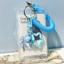 Wavy Transparent Card Holder With Star Keychain And Anti-Drop Cord - Blue - View 5