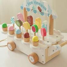 Ice Cream Cart, Pretend Play Toy, Parent-Child Interactive Toy, Develop Children's Hands-On Ability, Hand-Eye Coordination, Enhance Brain Development, Wooden Toy For Boys And Girls - Multicolor - View 5