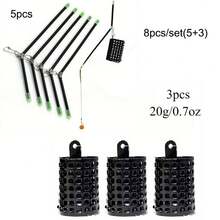Avlcoaky 8pcs Fishing Feeder Set - 5pcs Anti-Tangle Feeders With Clips & 3pcs Metal Cage Bait Holders, Carp Fishing Tackle Accessories - Multicolor - View 11