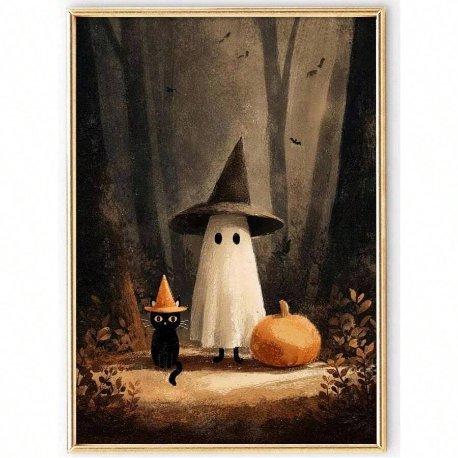 Fantasmas de Halloween Arte de pared Academia oscura Decoracin de pared Pster de fantasmas en bosque mgico para Halloween Sala gtica Imgenes de arte gtico clsico, lona impreso para colgar en el - Marrón + 16L"x24W" posters - Ver 1