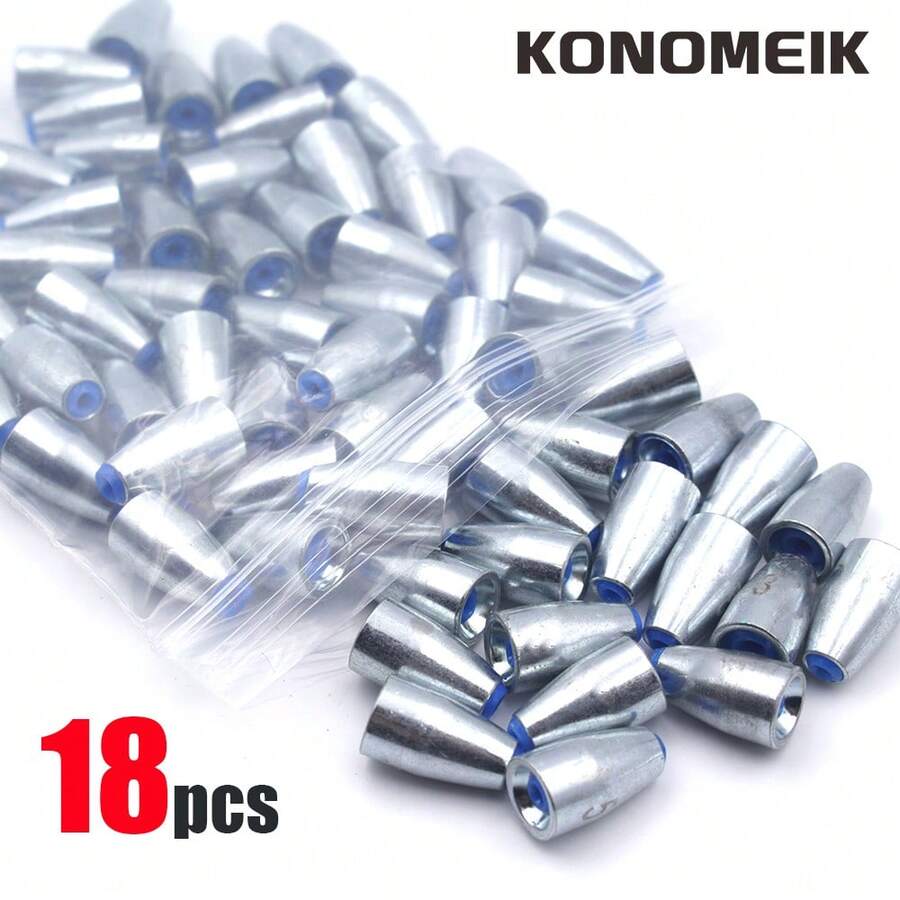 KONOMEIK 18入高密度碳鋼釣錘,適用於德州釣組、卡羅來納釣組及海水釣專用釣錘,高級路亞配件,適用於鱸魚各種釣組 - 銀色 - 查看 1