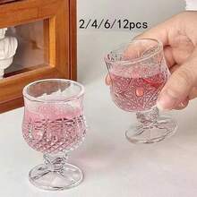 12/6/4/2/1pc Diamond/Butterfly Pattern 40ML Stemmed Glass Cups, Transparent & Refractive, High-Aesthetic Mini One-Sip Teacups, Tall Stem Design Prevents Overdrinking - Clear - View 8