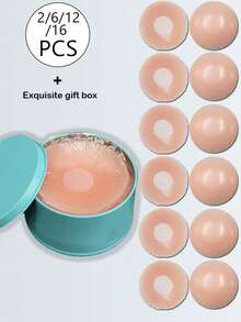 2/6/12/16pcs Reusable Silicone Invisible Nipple Covers For Women, Breast Pasties With Travel Box - Multicolor - View 3