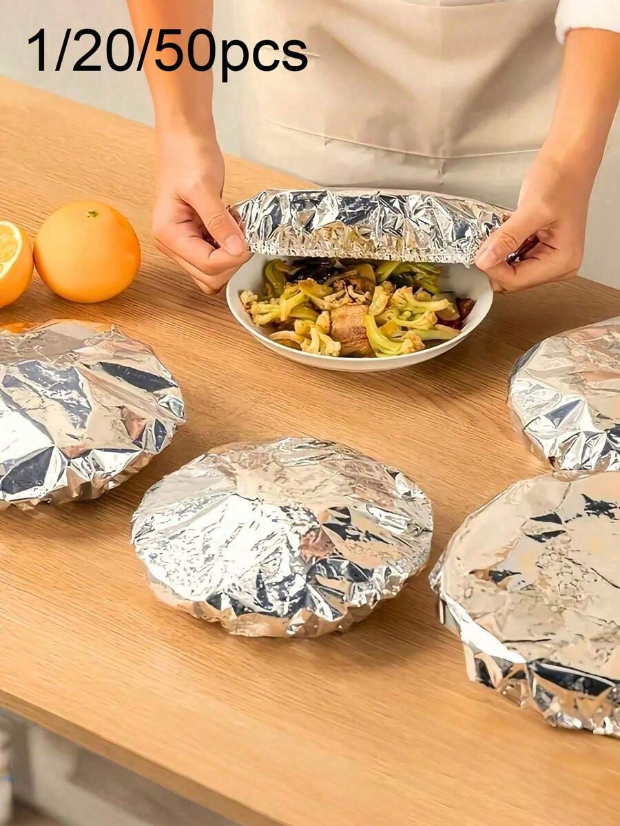 1/20/50入 鋁箔彈性食物保鮮蓋 - 冰箱保鮮蓋、鋁箔保鮮蓋、廚房保鮮膜蓋,適用於碗盤、保溫、防塵,居家生活必備品 - 彩色 - 查看 1