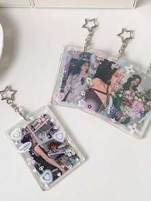 1pc Transparent Glitter Card Holder For 3-Inch Photo Card Storage And Display, Student , Fan Card, Bus Card, Backpack Anti-Loss Pendant - A - View 10