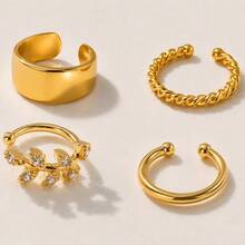4pcs/Set Fashionable Minimalist Rhinestone Clip-On Earrings, Versatile For Dating, Parties And Daily Wear, Perfect Valentine's Day Gift - Gold 4-piece Set, Style a - View 4