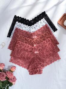 5条/包 女士蕾丝拼接半透明性感低腰三角裤 - 彩色 - 查看 4
