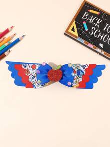 1pc Back To School Hair Bow For Girls Cute Pencil Apple Bow Hair Clip Blue Red Grosgrain Ribbon Hair Barrette Tees Hair Accessories - Blue - View 2