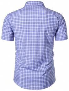 Men's Top Men's Shirt Men's Classic Plaid Casual Short Sleeve Button-Down Shirt Commute Business Vacation - Medium Wash - View 2