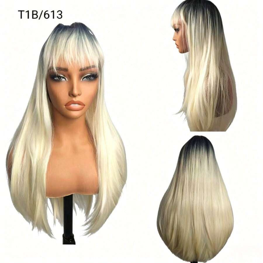 Long, Straight Wig With Bangs - Heat-Resistant Fiber, Suitable For Daily Use, 60 Cm, 280 G, KAYANE - Beige Highlight - View 1