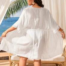 dagjydgfyja Swim Lushoire Kimono de talla grande con cordón en la cintura, color liso, para vacaciones y playa - verde menta - Ver 3